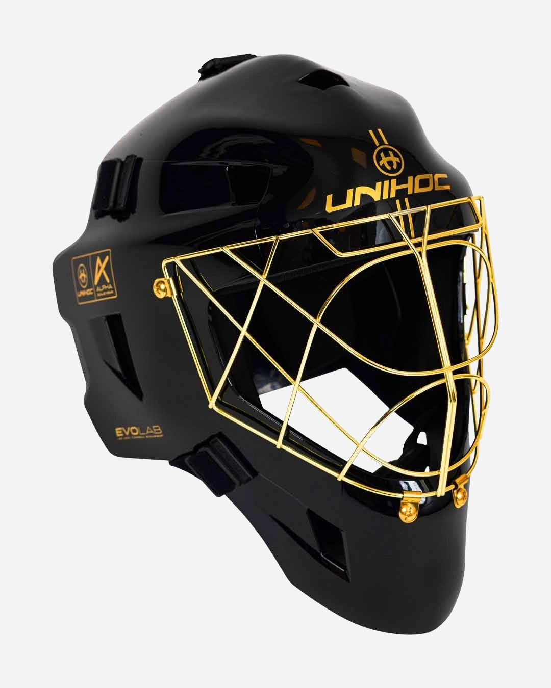 Unihoc Goalie Mask ALPHA PRIME EVOLAB Black/Gold 26/27