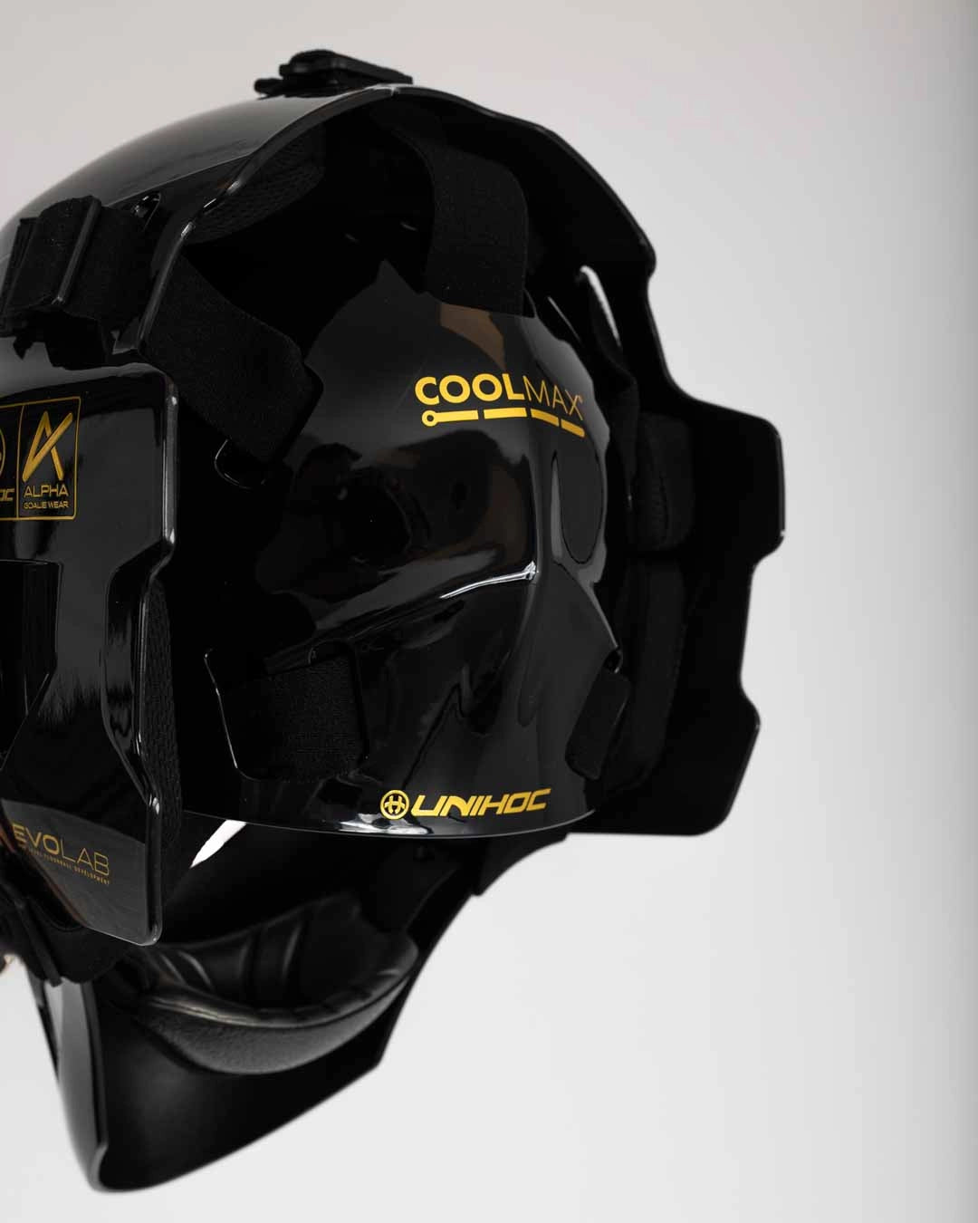 Unihoc Goalie Mask ALPHA PRIME EVOLAB Black/Gold 26/27